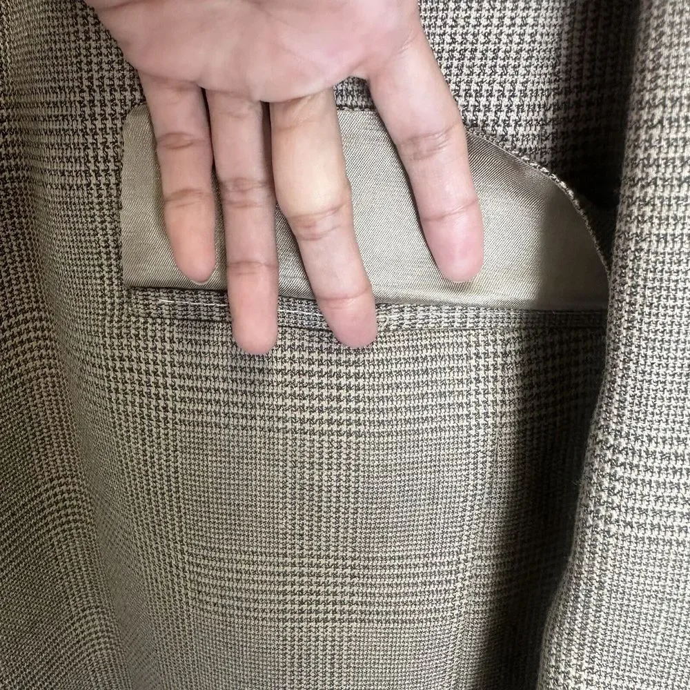 Hart Schaffner Marx Sport‎ Coat Men 46L Brown Plaid Wool Union Made USA Career